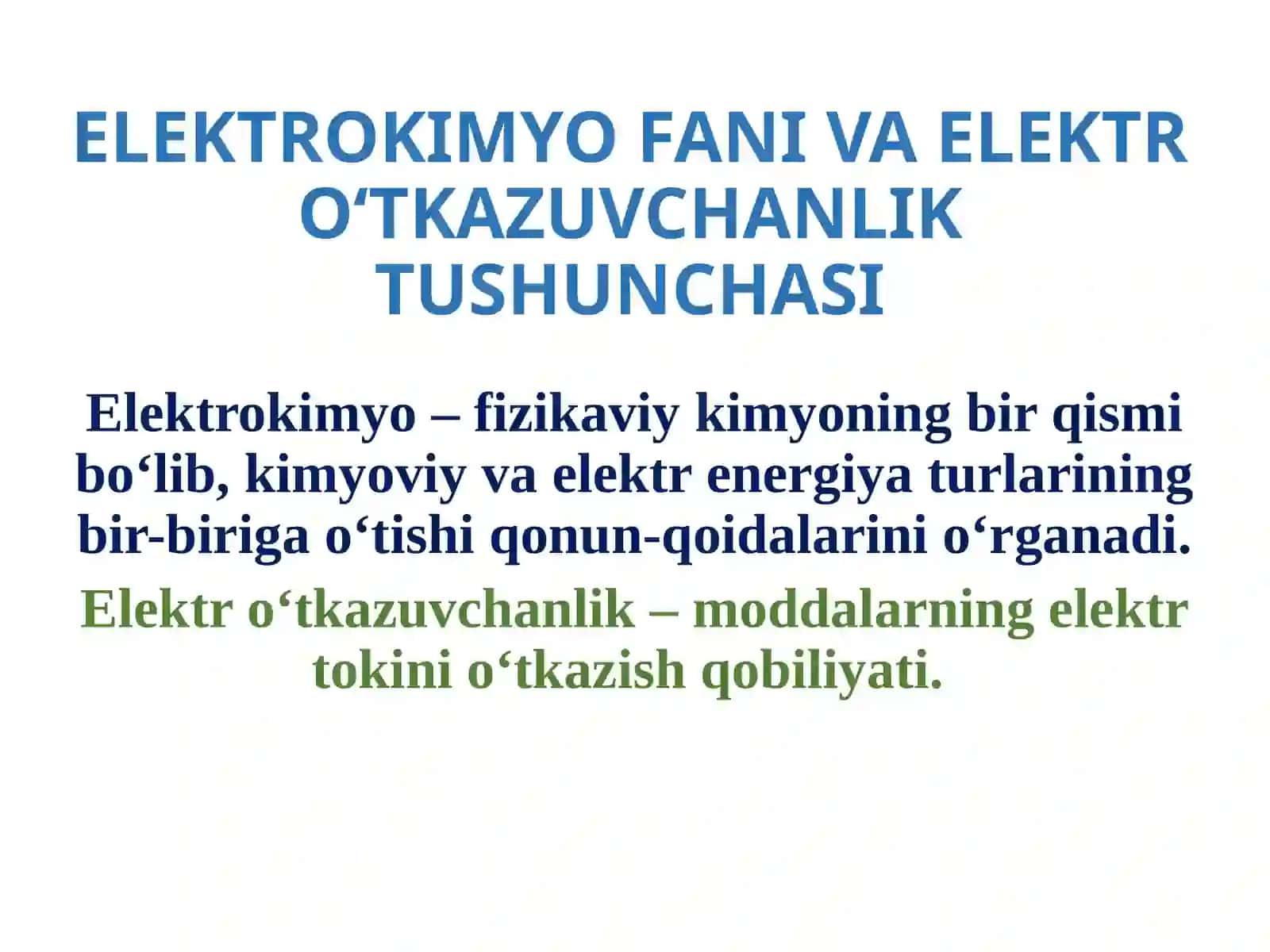 ELEKTROKIMYO – TIBBIYOTDA ELEKTRODIAGNOSTIKA ASOSI SIFATIDA. ELEKTROKIMYOVIY DAVOLASH USULLARI 2