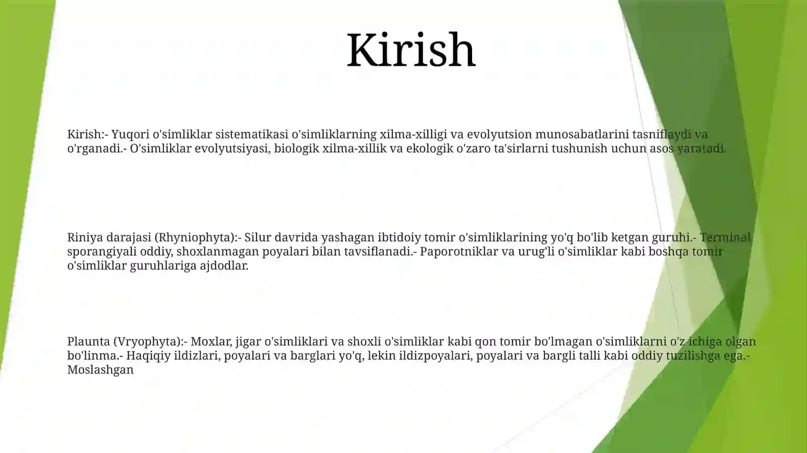 Yuksak OʻSimliklar Sistematikasi Faniga Kirish 2