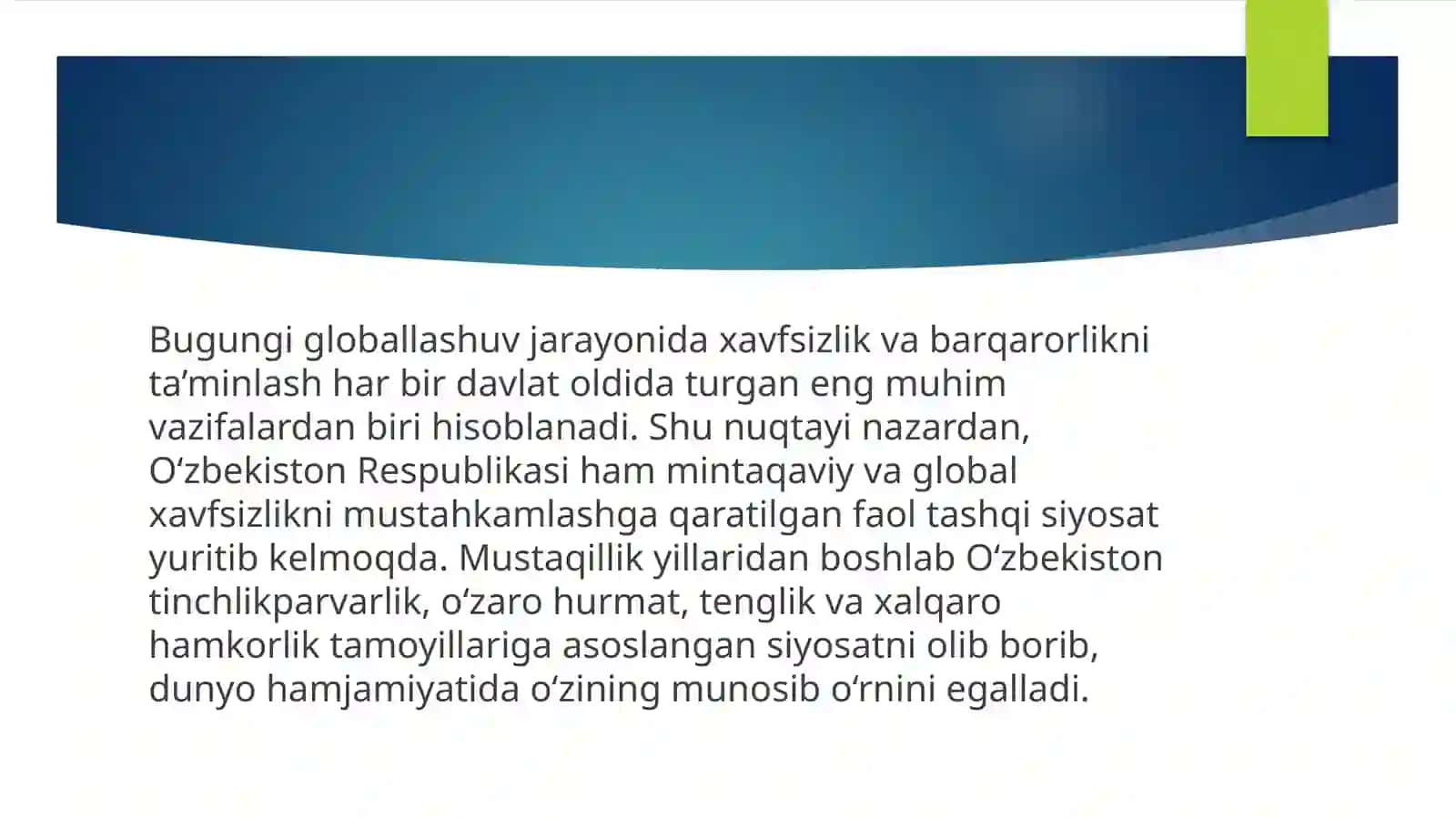 Global xavfsizlik va barqarorlikni ta’minlashdagi O‘zbekistonning ro‘li 2