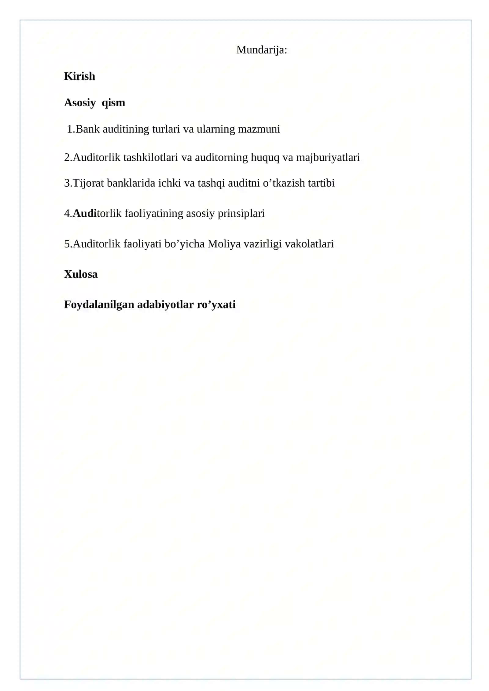 Bank auditi turlari va Auditorlik prinsiplari 2