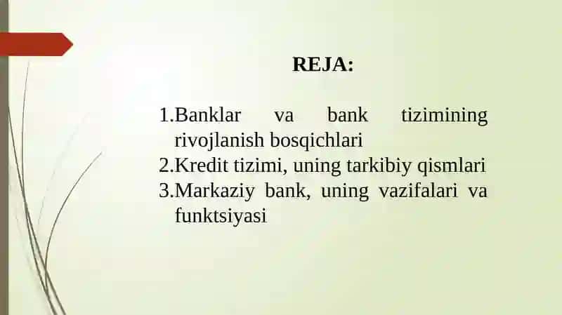 O’ZBEKISTON RESPUBLIKASIDA BANK TIZIMI VA BOSHQA KREDIT MUASSASALARI 2
