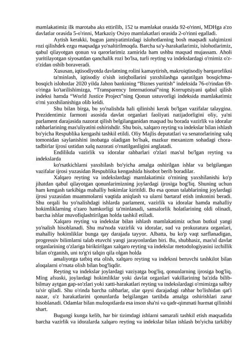 O'zbekiston Respublikasining Xalqaro Reyting va Indekslardagi O'rni va Nufuzini Ortib Borishi 2