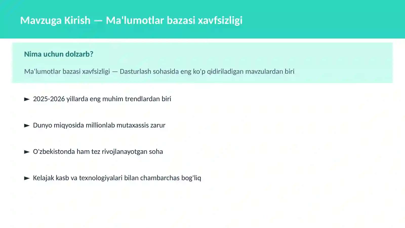 Ma'lumotlar bazasi xavfsizligi 2
