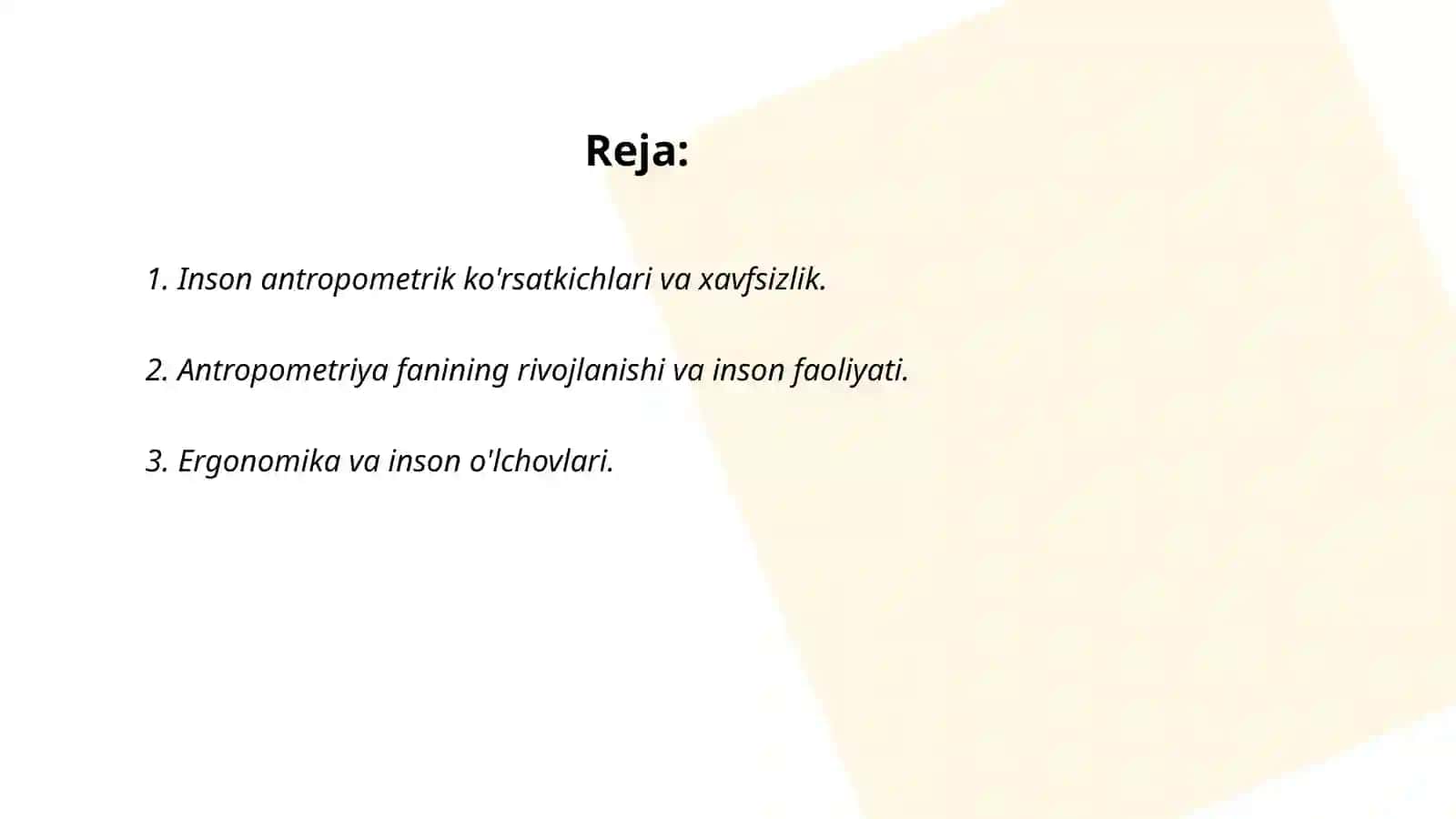 Inson antropometrik ko'rsatkichlari va xavfsizlik 2