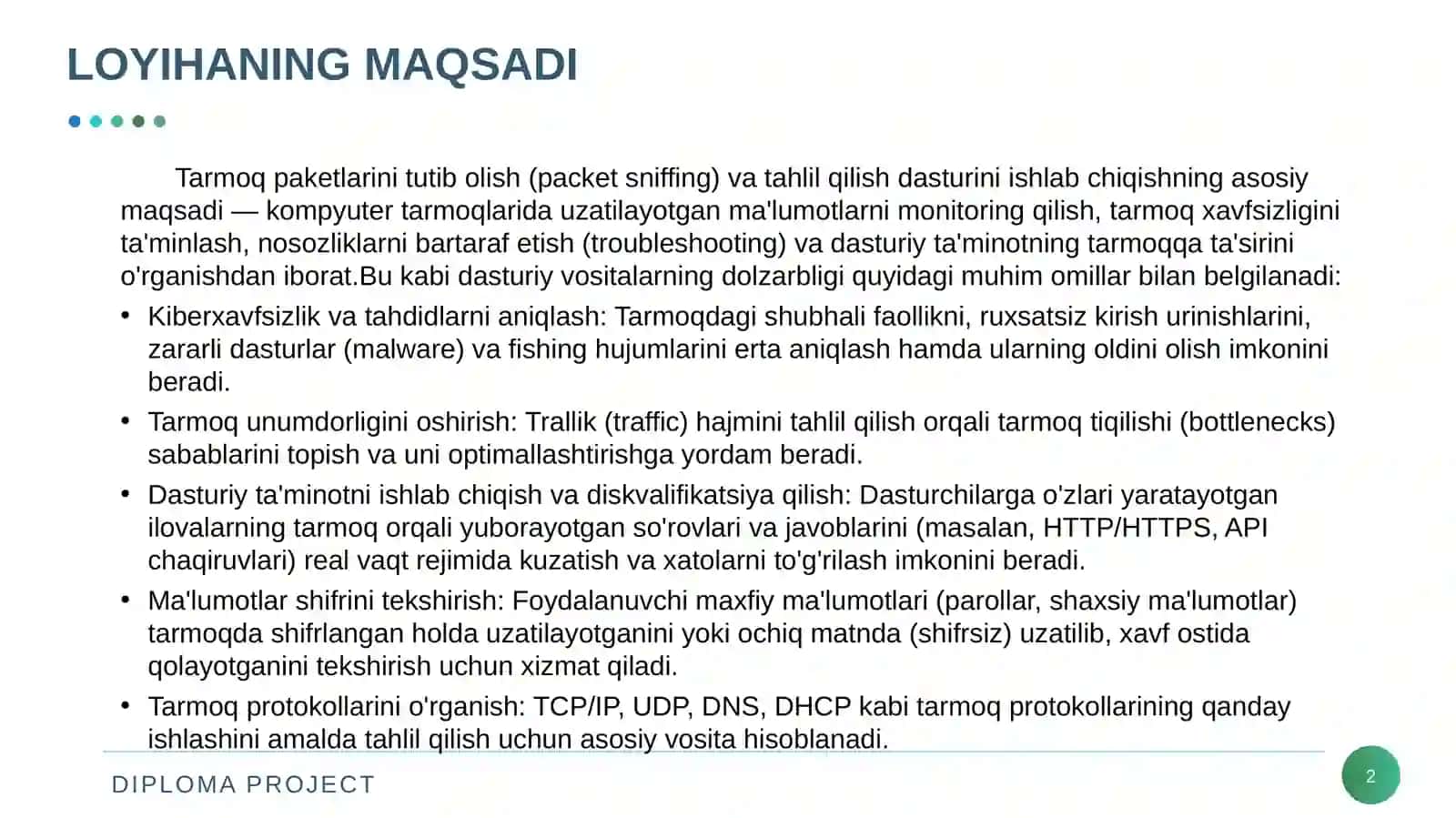 TARMOQ PAKETLARINI TUTIB OLISH TAHLIL QILISH DASTURIY VOSITASINI ISHLAB CHIQISH 2