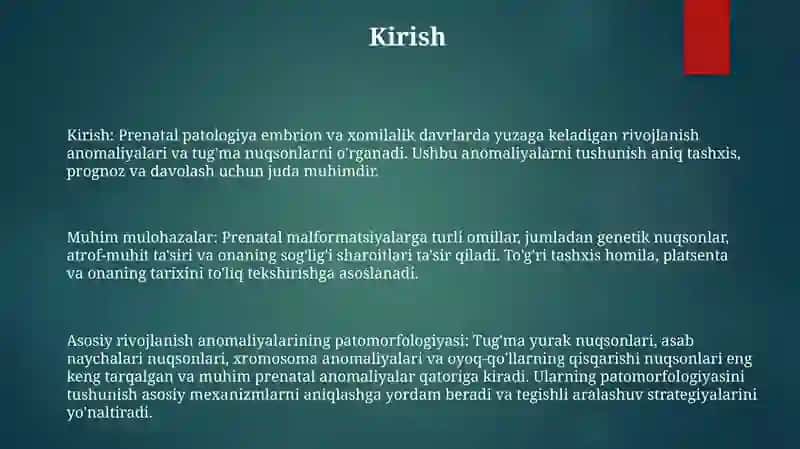 Prenetal Patologiya. Muhim Ahamiyatga Ega Nuqsonli Rivojlanishlar Patomorfologiyasi 2