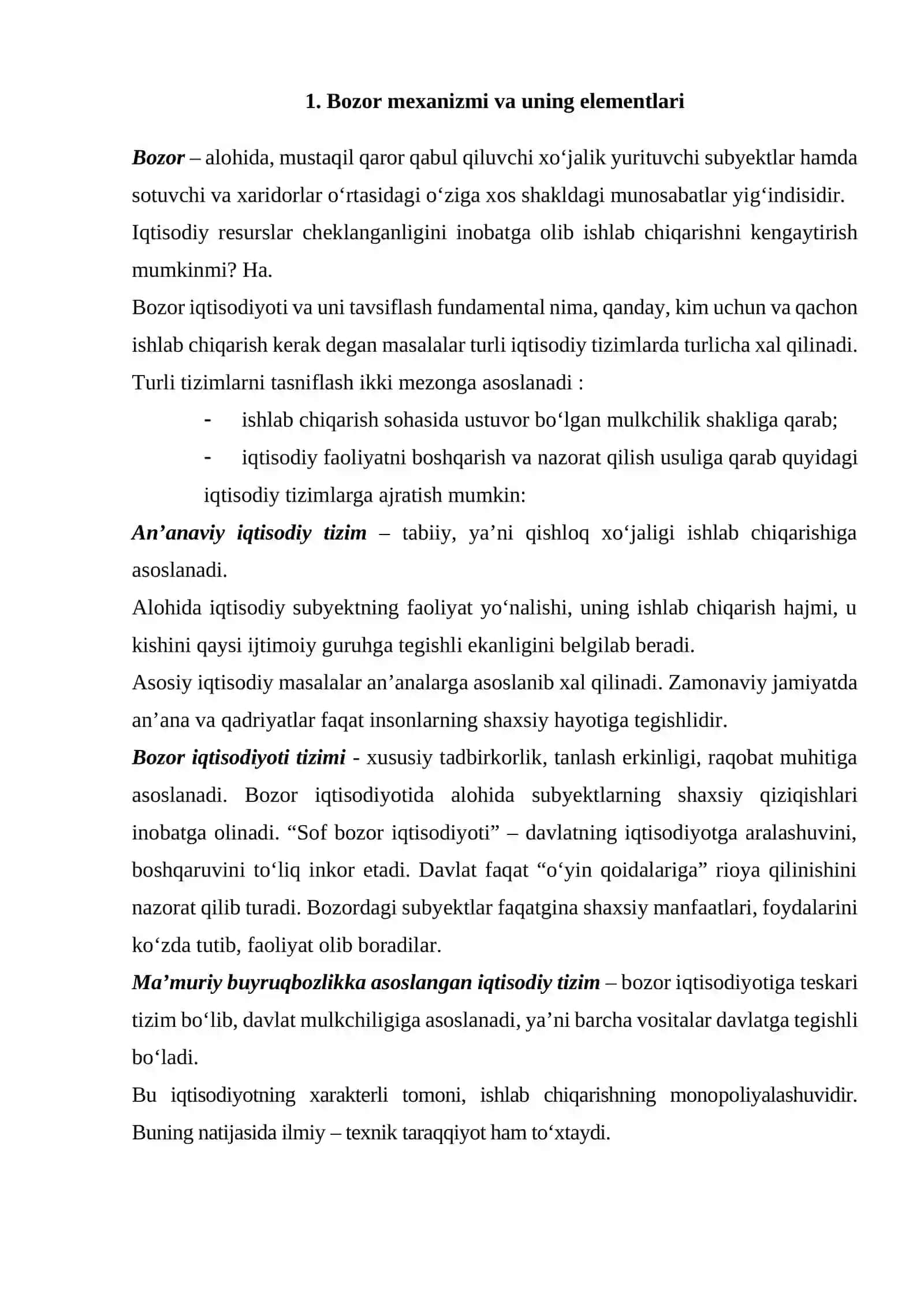 Bozor muvozanatini ta’minlashda bozor mexanizmining mohiyati va o‘rni 2