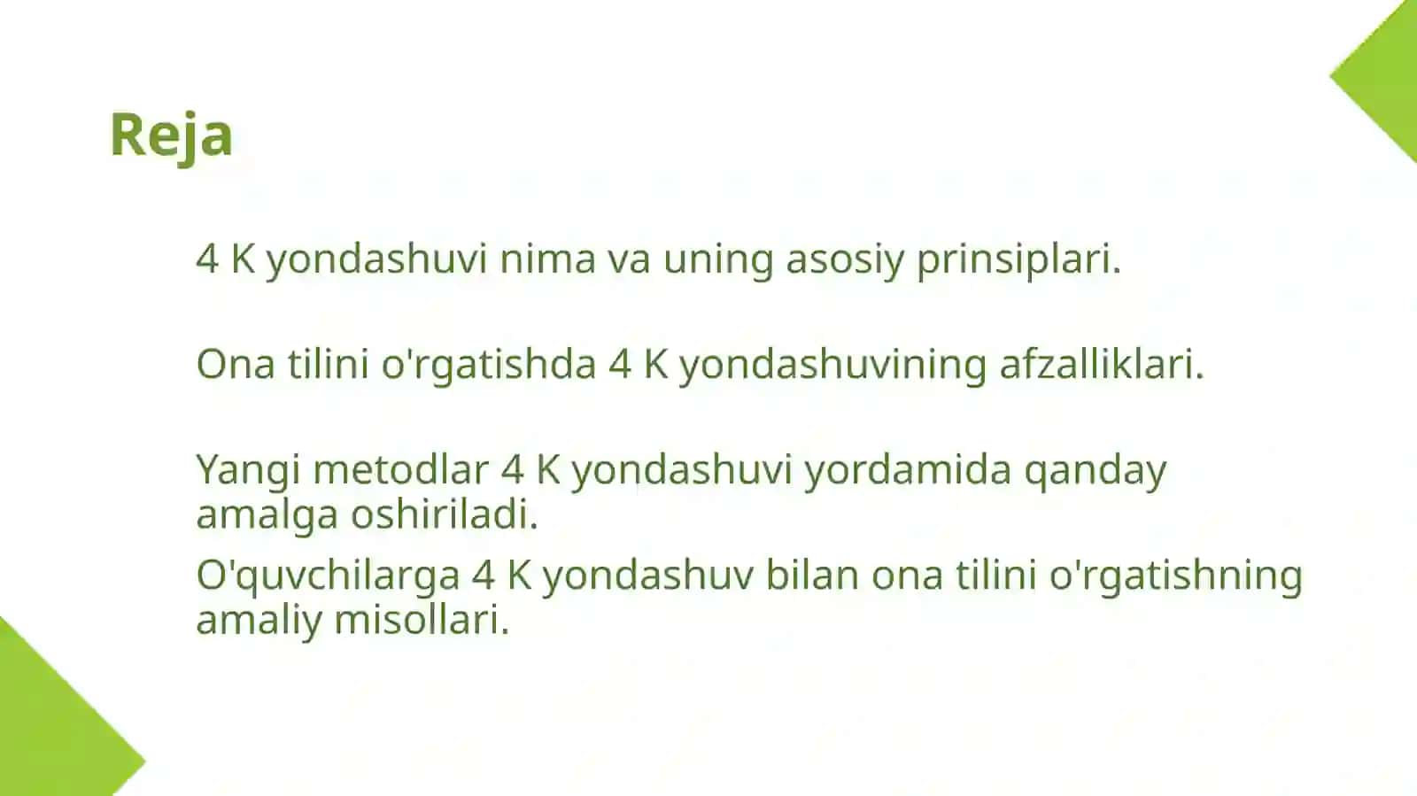 4 K yondashuv asosida onatili ta'limining tashkil etilishi 2