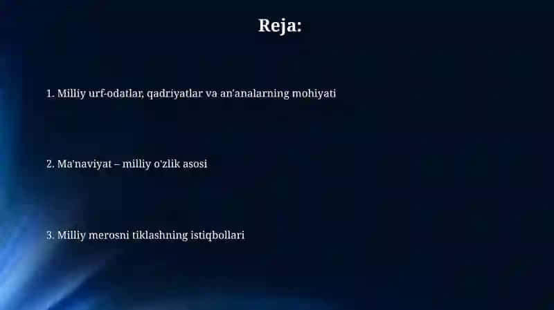 Milliy urf - odatlar, qadriyatlar va an'analarning tiklanishi 2