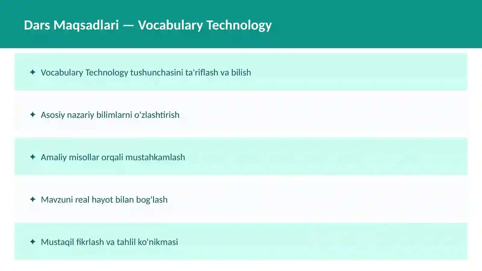 O'qituvchilar va talabalar uchun dars ishlanma 2