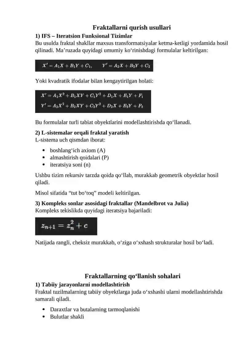 Fraktallar va ularning tadbiqi 2