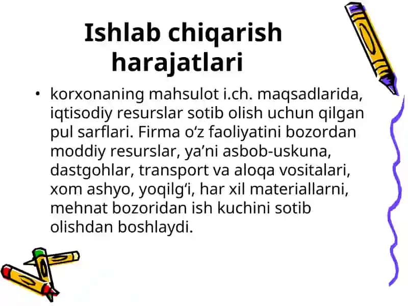 Ishlab chiqarish harajatlari 2
