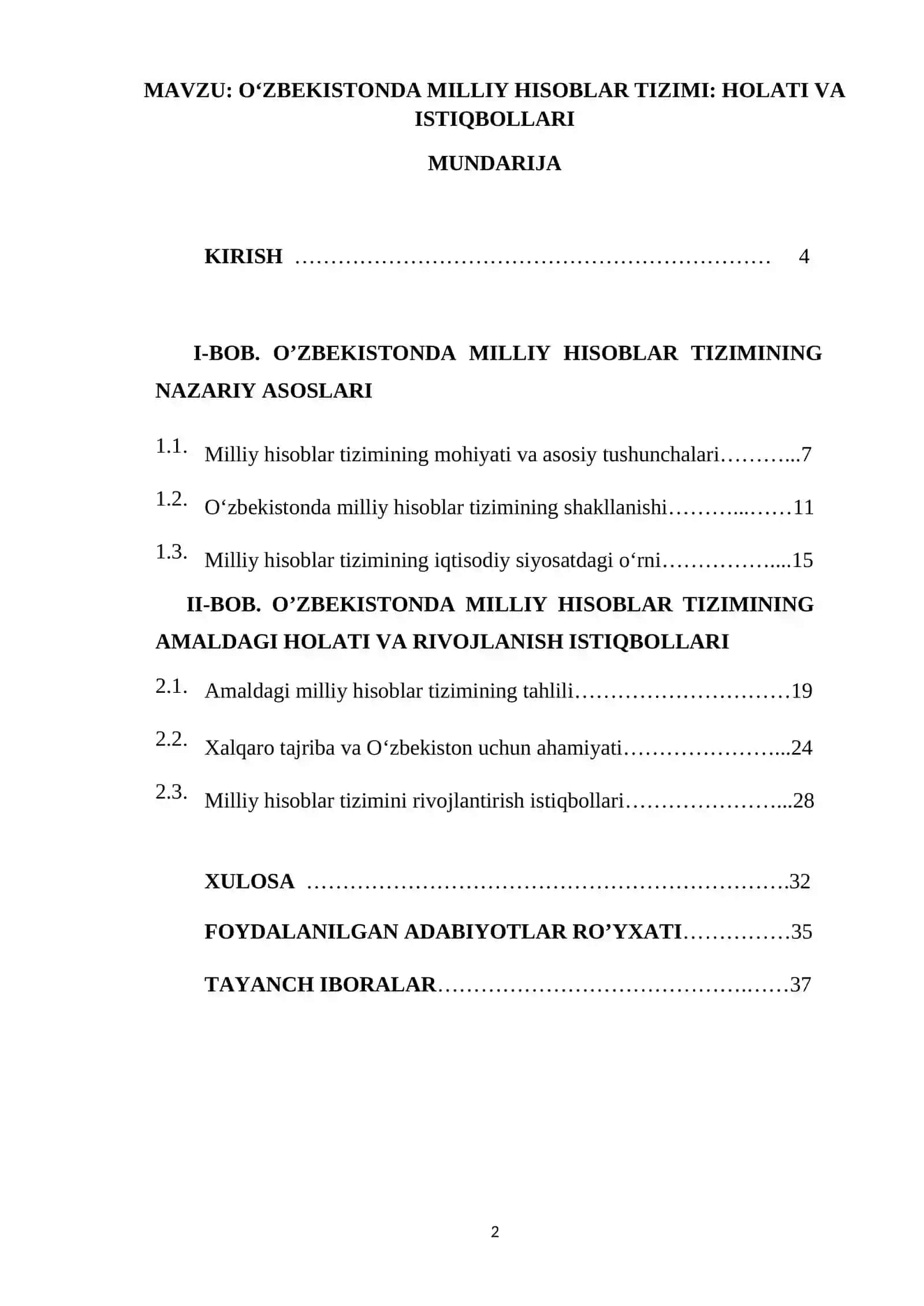 O‘ZBEKISTONDA MILLIY HISOBLAR TIZIMI: HOLATI VA ISTIQBOLLARI 2