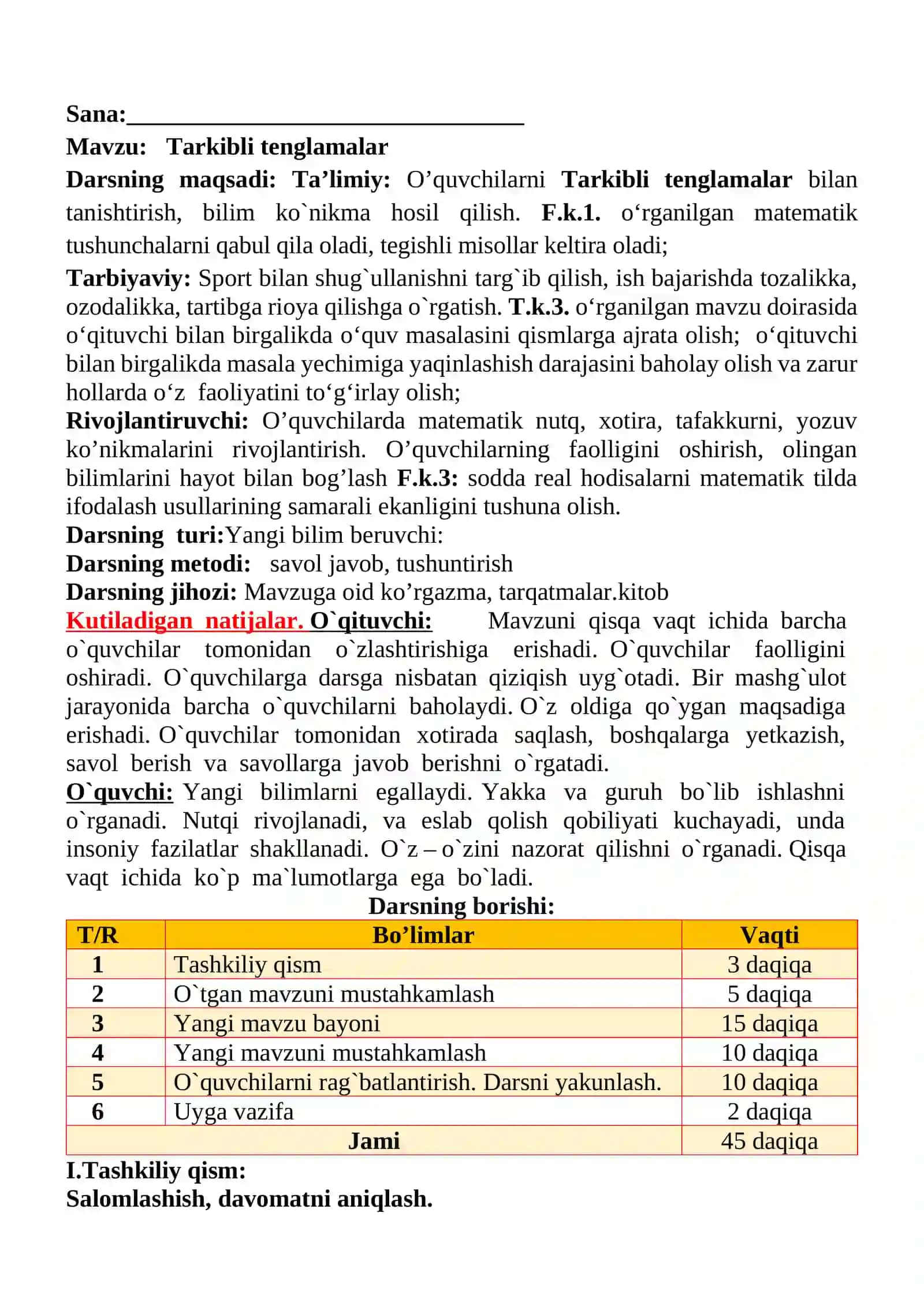 Tarkibli tenglamalar mavzusida 3-sinf Matematika fanidan dars ishlanmasi 2