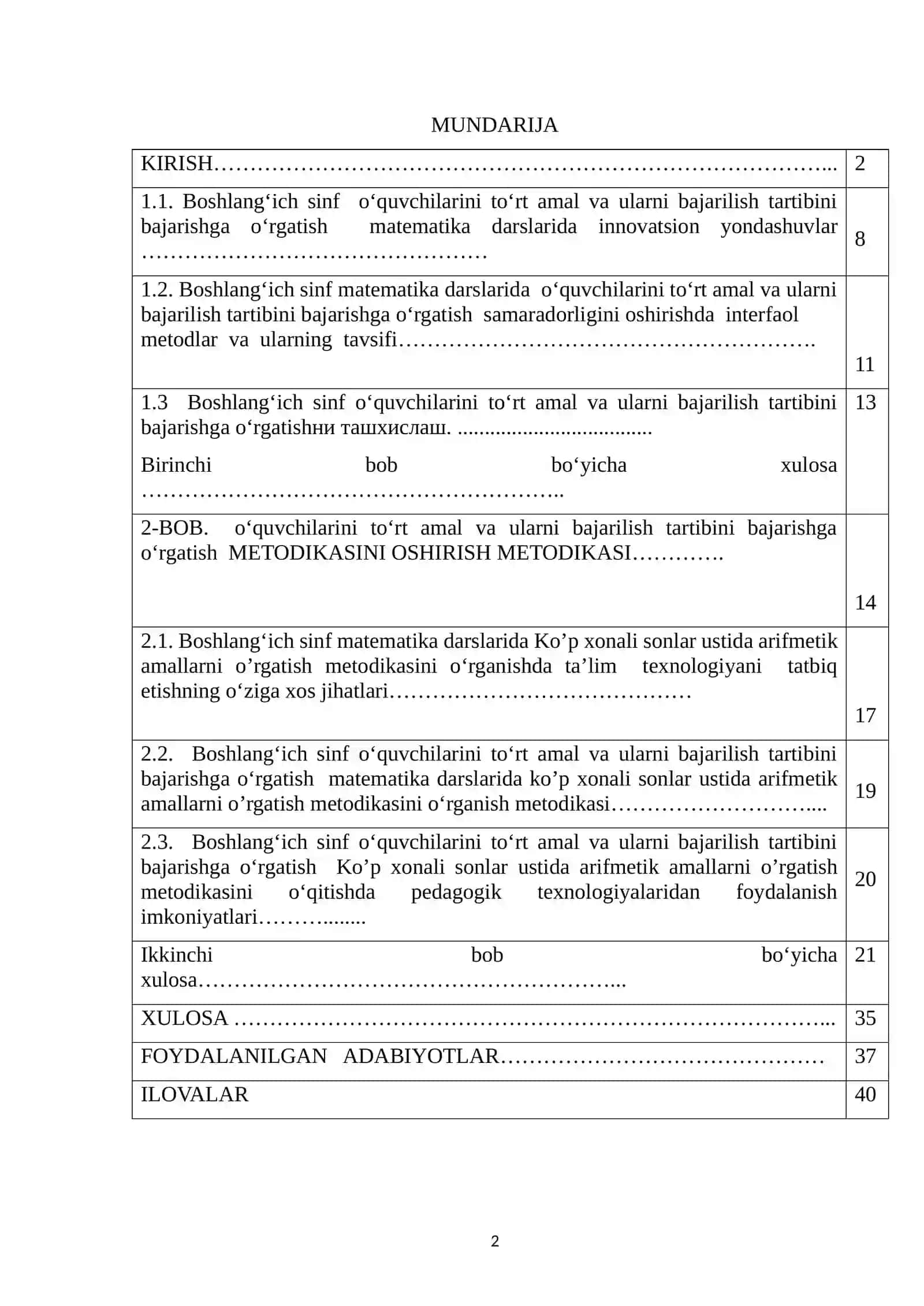 Boshlang‘ich sinf о‘quvchilarini arifmetik amallar bajarilish tartibini о‘rgatish 2