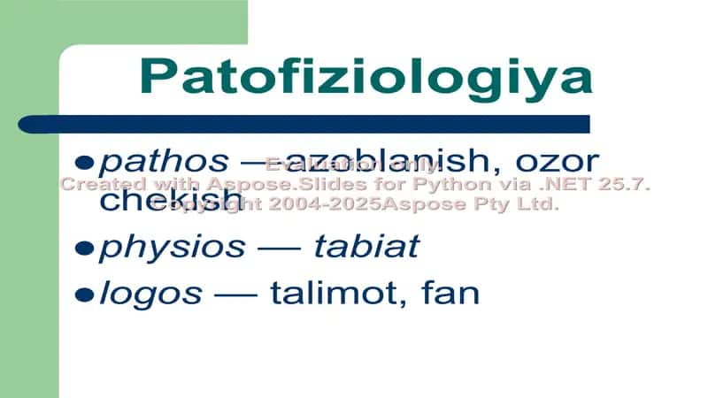 Patologik fiziologiya faniga kirish. Umumiy nozologiya 2