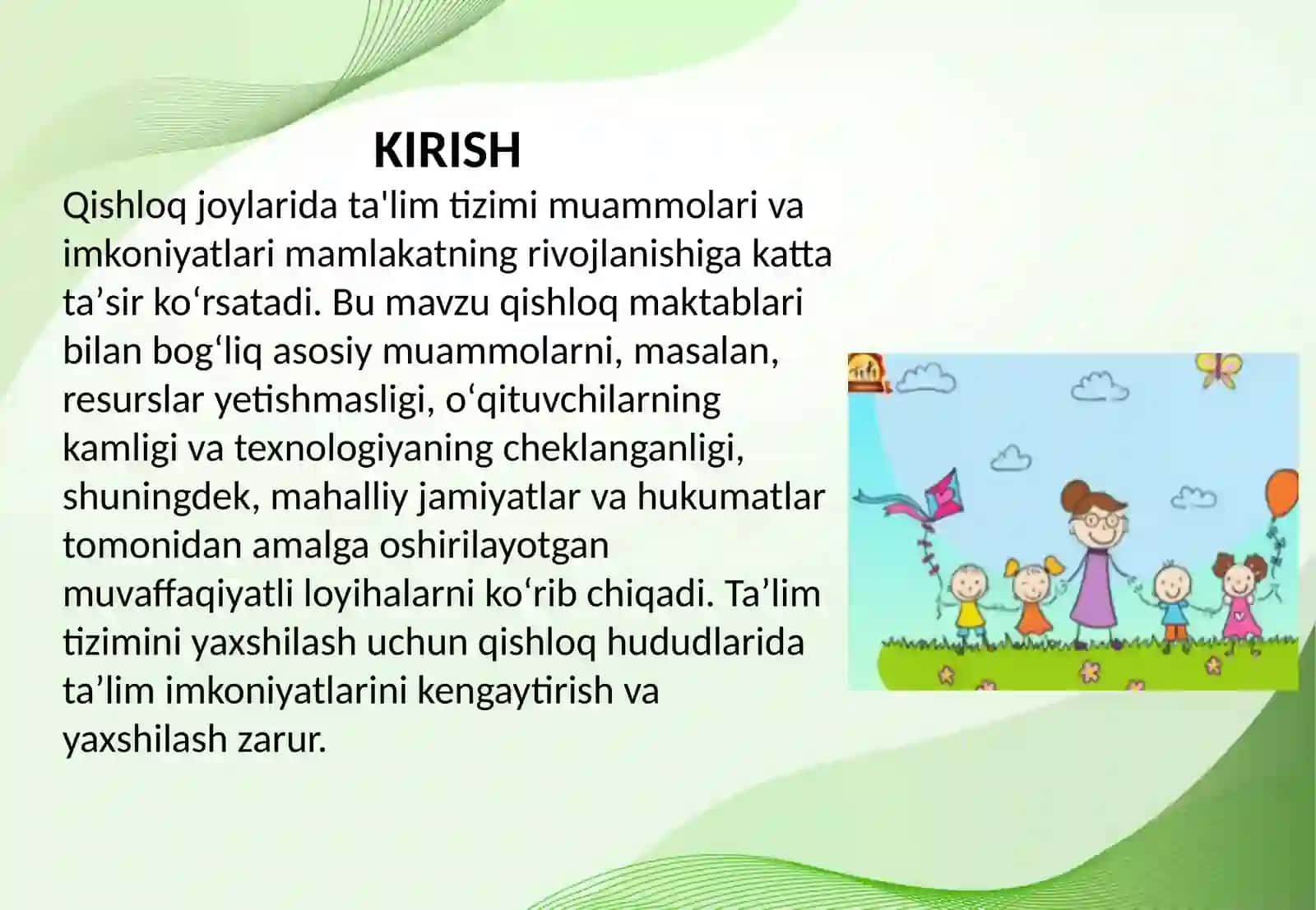 Qishloq joylarida ta'lim tizimi Muammolar va imkoniyatlar 2
