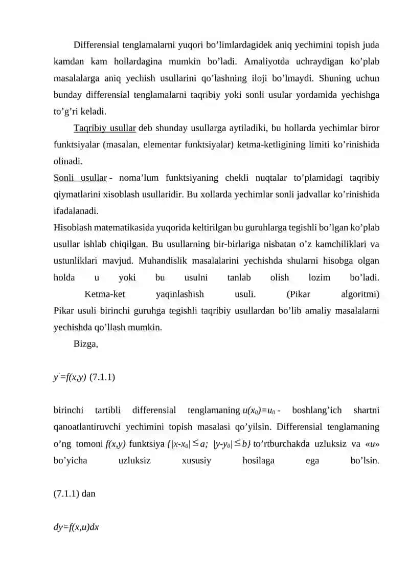 Differentsial tenglamalarni taqribiy echish usullari 2