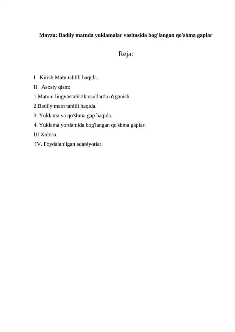 BADIIY MATNDA YUKLAMALAR VOSITASIDA BOG'LANGAN QO'SHMA GAPLAR 2