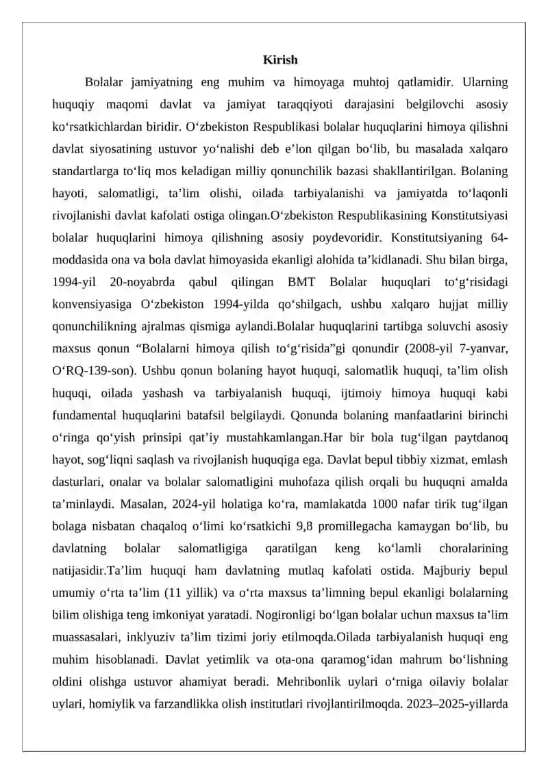Bolalar huquqini ta’minlash bo‘yicha milliy qonunchilik 2