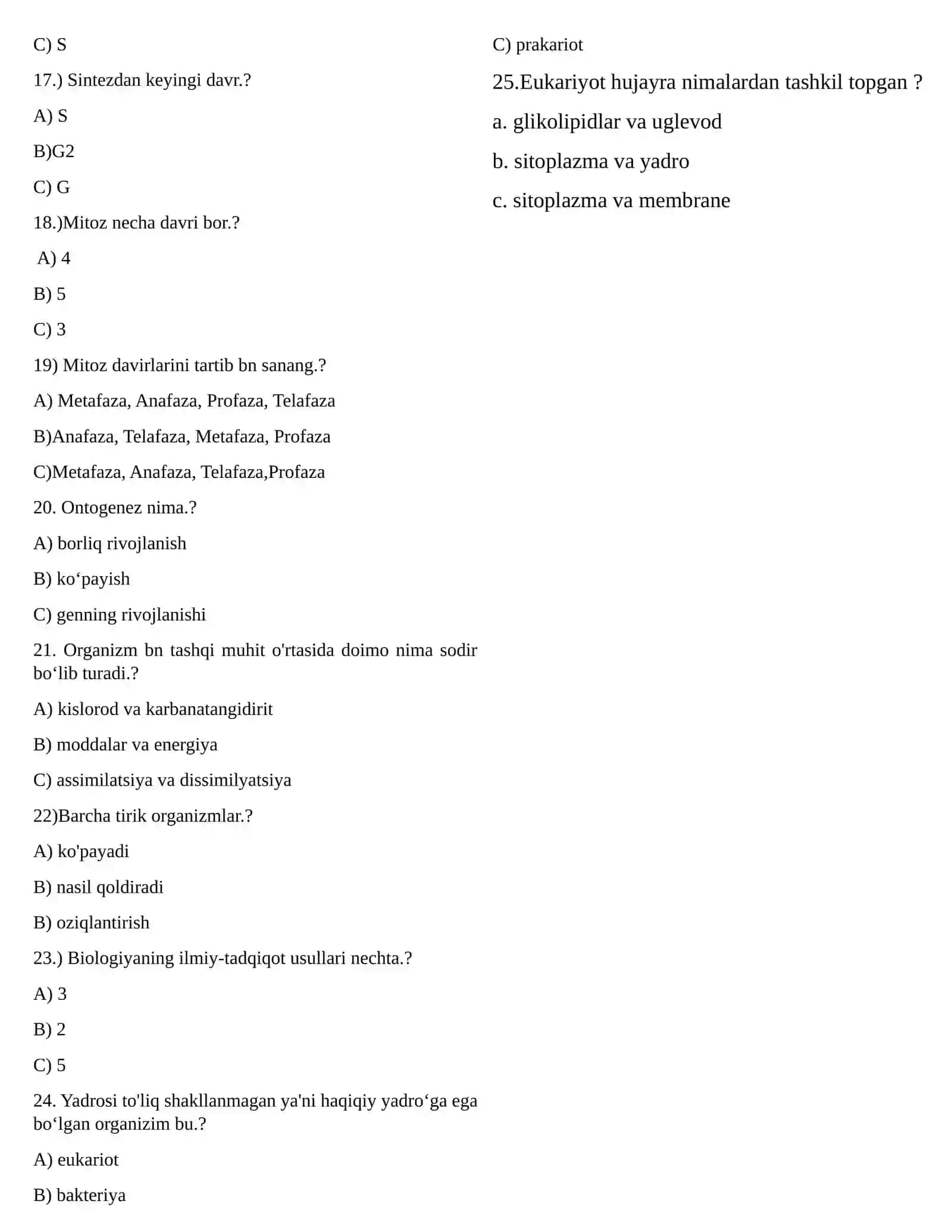 IV-Variant Biologiya Test Savollari 2