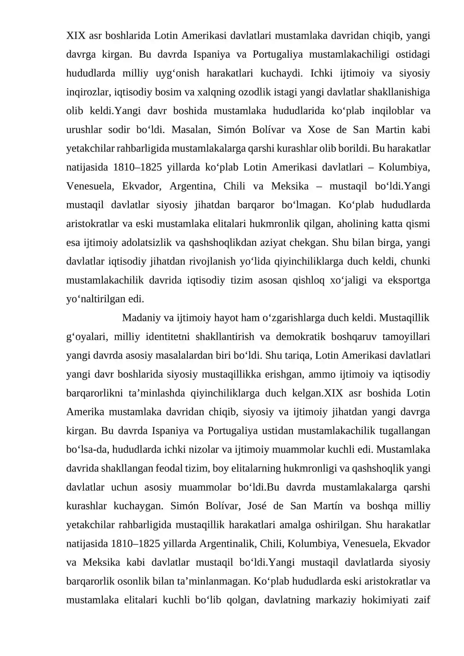 Lotin Amerkasi davlatlari yangi davr boshlarida 2
