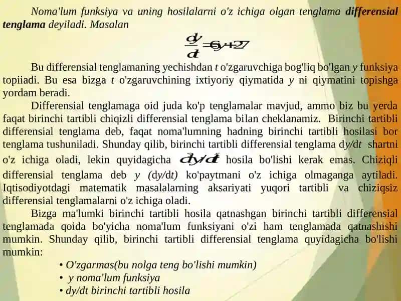 BIRINCHI TARTIBLI VA IKKINCHI TARTIBLI DIFFERENSIAL TENGLAMALAR 2