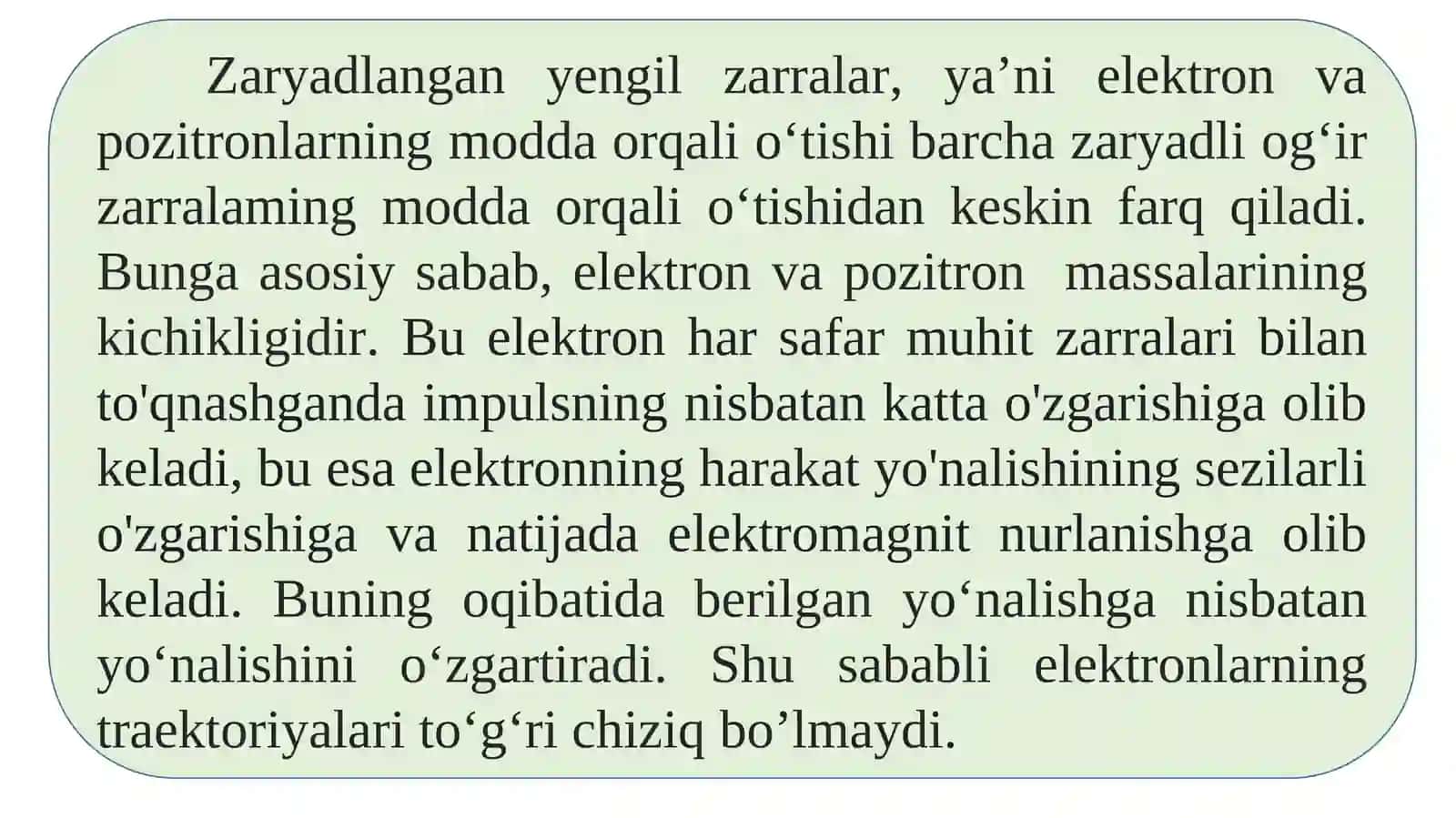 Zaryadlangan yengil zarralarning modda orqali o‘tishi 2