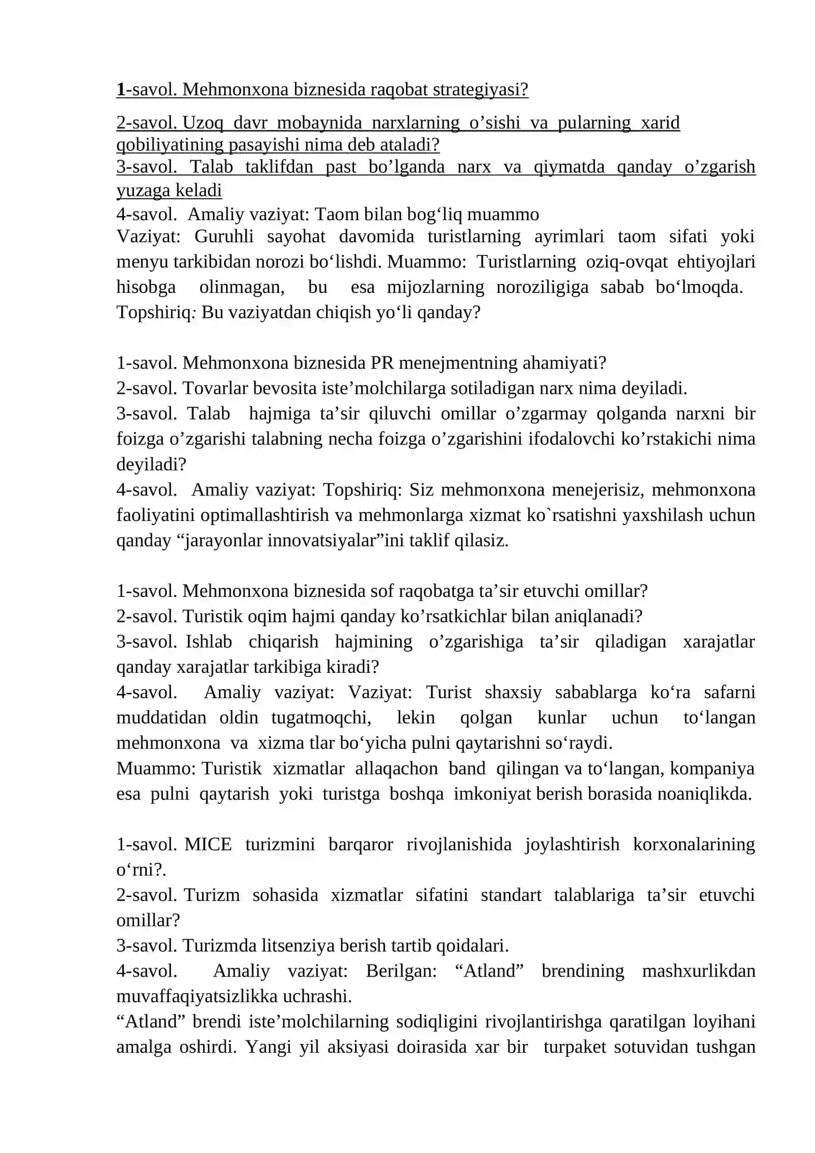 MEHMONXONA XO’JALIGINI TASHKIL ETISH VA BOSHQARISH TAʼLIM YOʻNALISHINING MAXSUS (MAJBURIY) FANLAR BO’YICHA YAKUNIY DAVLAT ATTESTATSIYASI SAVOLLAR KITOBI 2