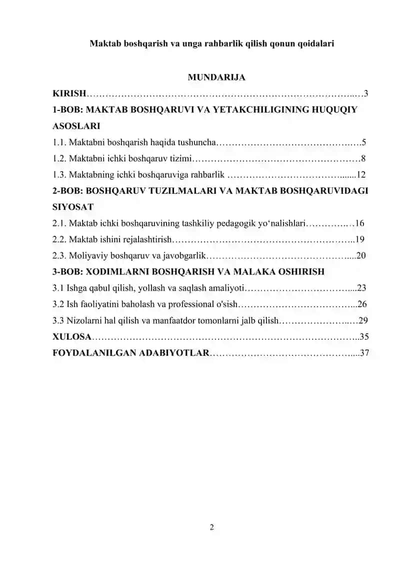 Maktab boshqarish va unga rahbarlik qilish qonun qoidalari 2