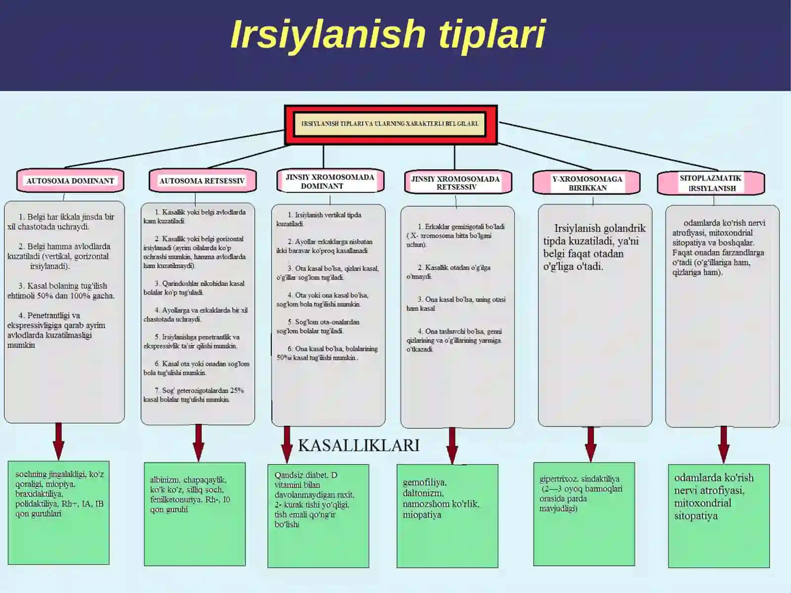 Irsiylanish qonunlari.Autosomalar bilan bog’liq belgilarning irsiylanishi 2