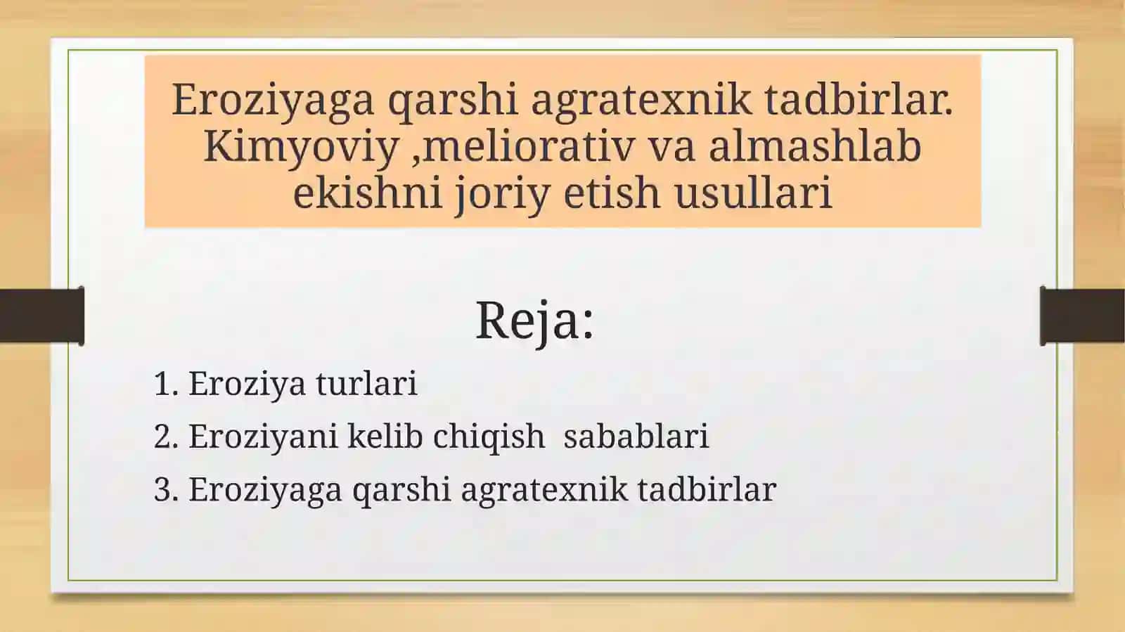TUPROQ EROZIYASI VA DEGRADATSIYASI, ULARGA QARSHI KURASH CHORALARI. TUPROQ MUHOFAZASI 2