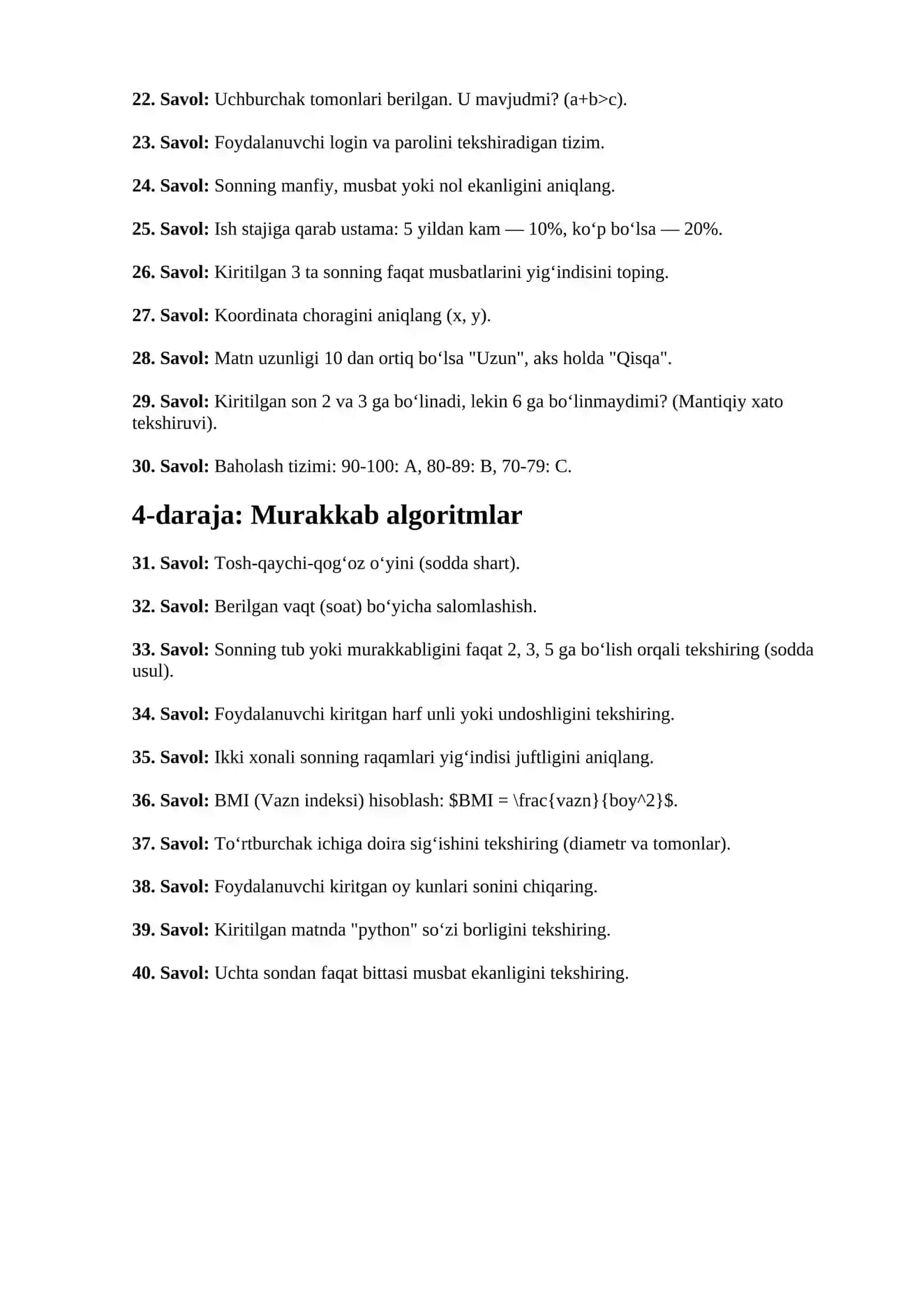 1-daraja: Sodda shartlar (Basic) 2