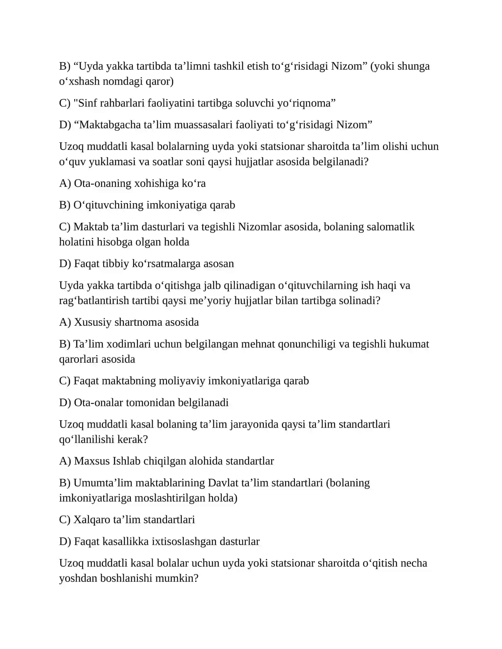 Uzoq muddatli kasal bolalarni o’qitishni tartibga soluvchi hujjatlar 2