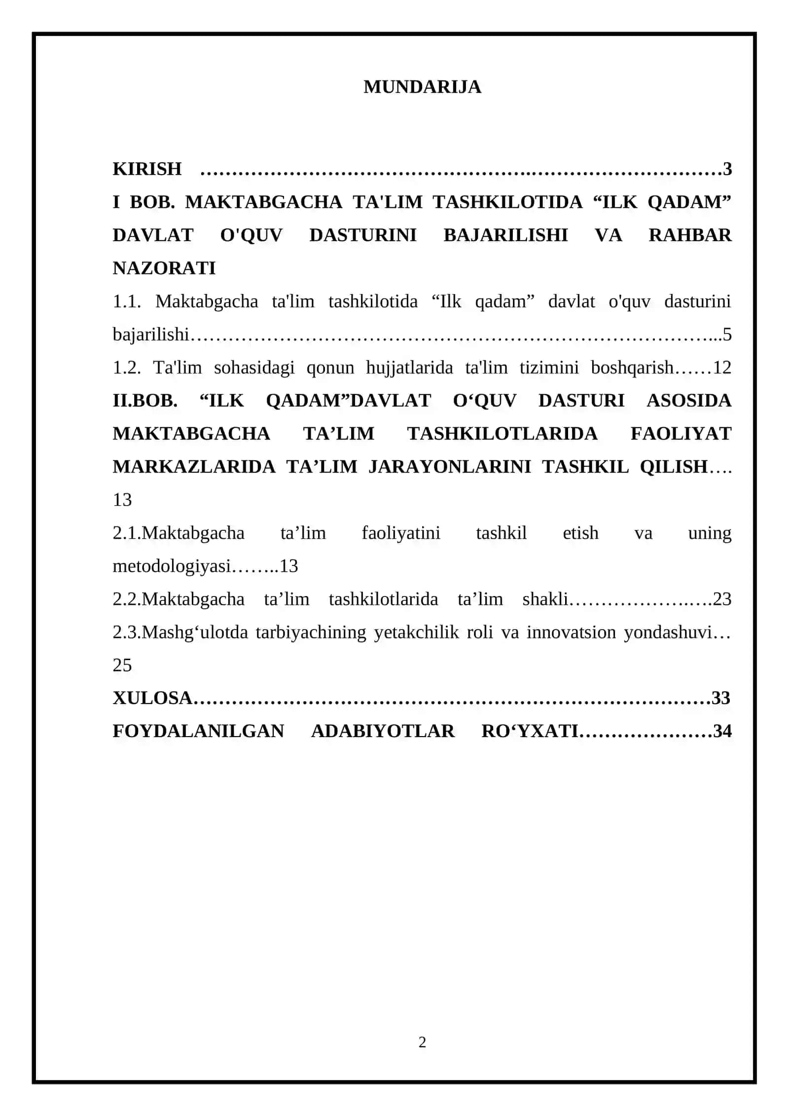 ILK QADAM DAVLAT OʻQUV DASTURI VA UNING MOHIYATI VA QOʻLLANILISHI 2