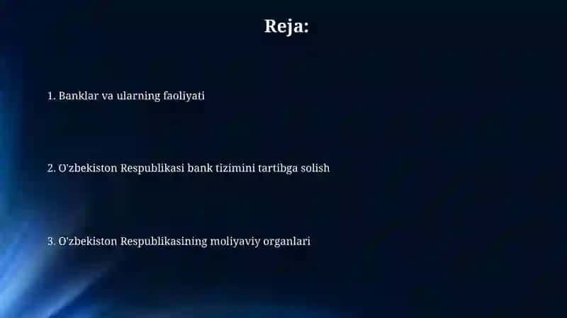 Banklar va ularning faoliyatlari Oʻzbekiston respublikasining moliya organlari 2