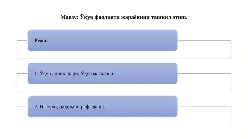 O‘QUV FAOLIYATI JARAYONINI TASHKIL ETISH 2