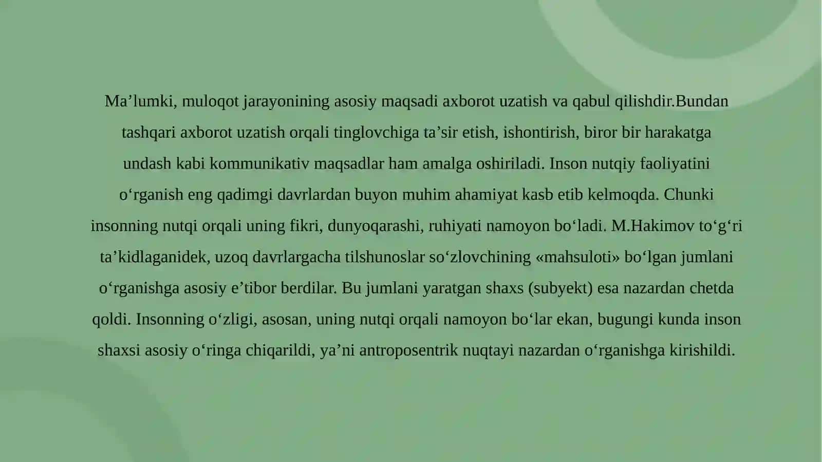 PPT O‘zbek va arab tillarida nutqiy aktni hosil qiluvchi noverbal vositalar 2