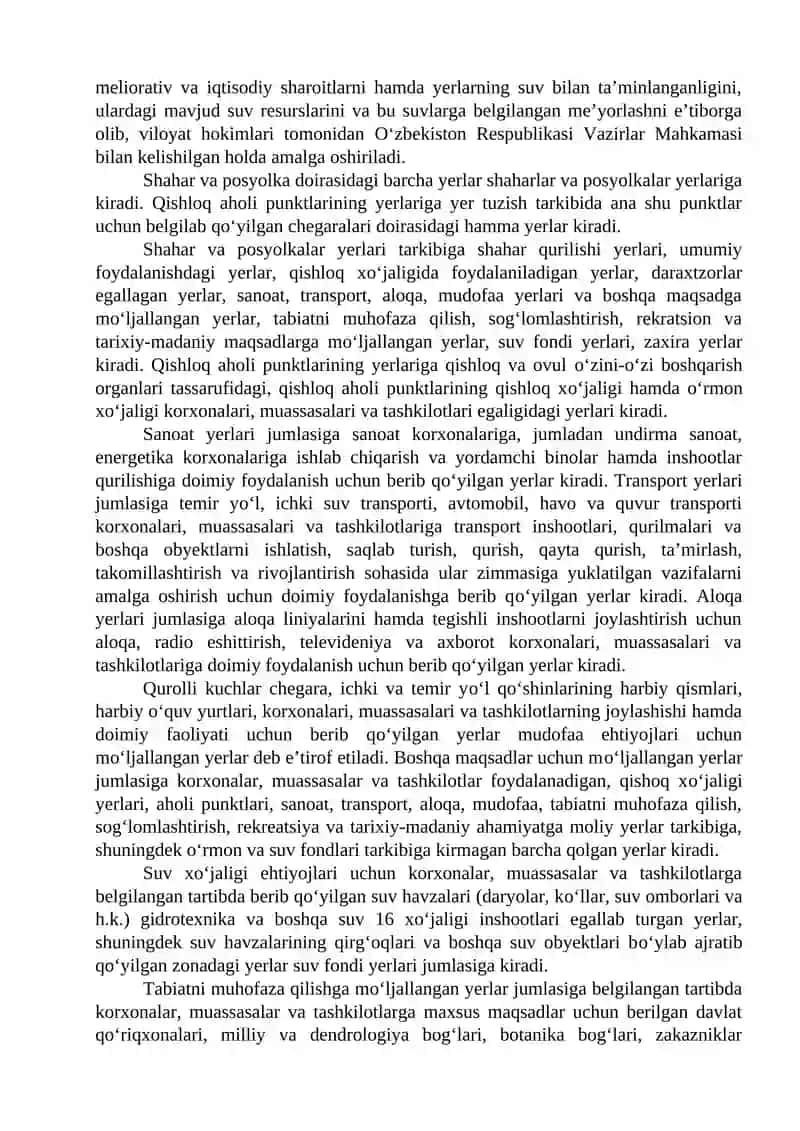 O‘zbekiston respublikasining yer fondi va undan foydalanish 2