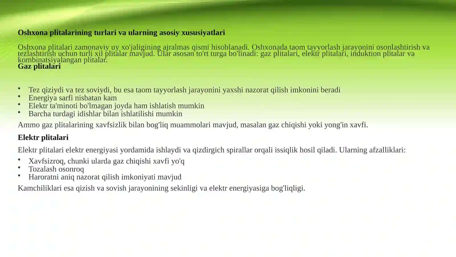 Oshxona plitalarining turlari va ularning asosiy xususiyatlari 2