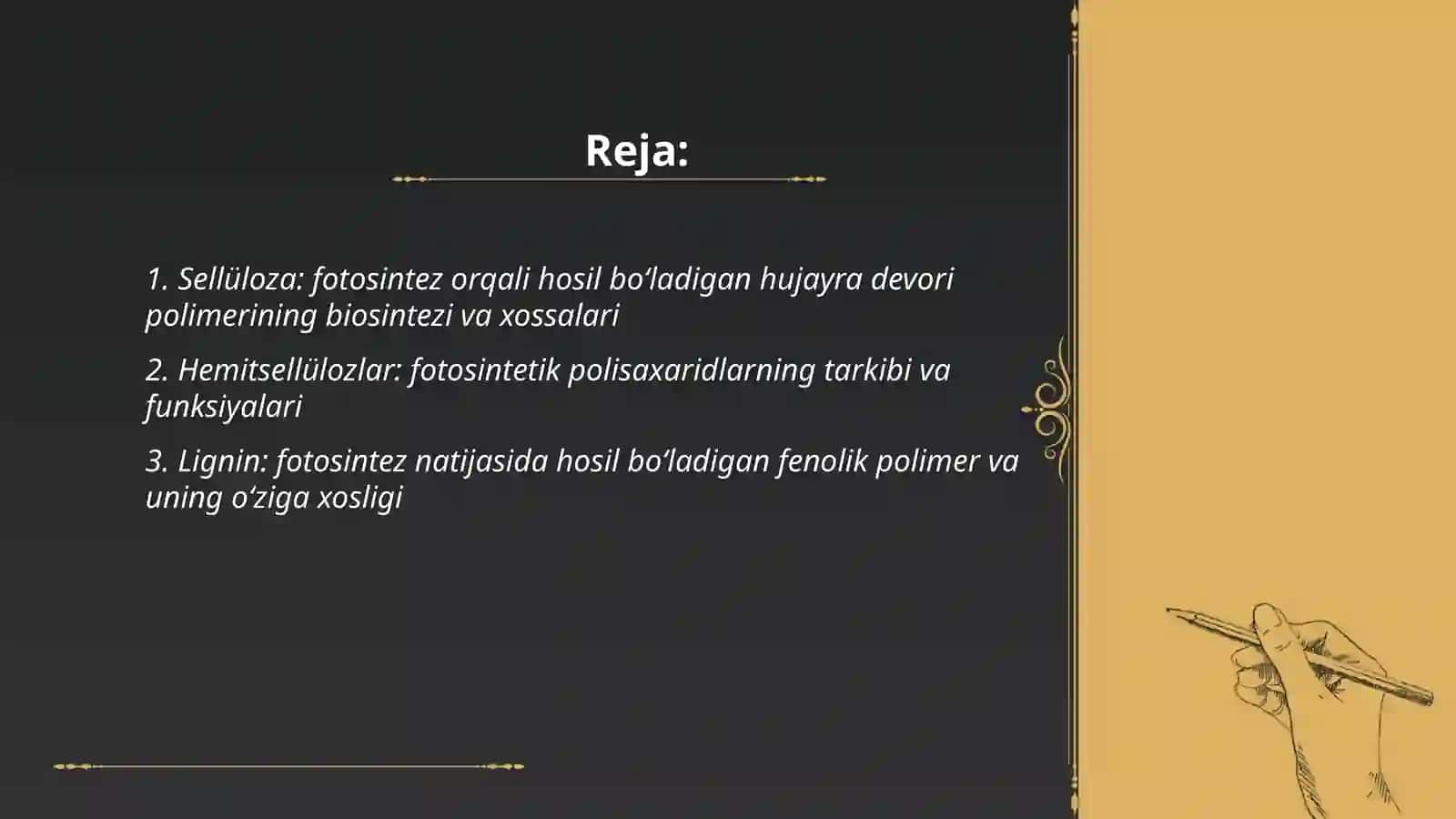 Fotosintez orqali qayta tiklanadigan oʻsimliklar polimerlari 2