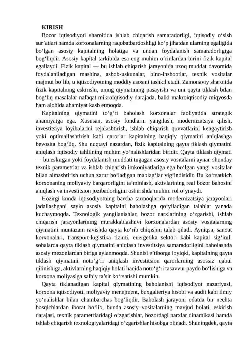 Fizik kapitalning qiymatini baholash 2