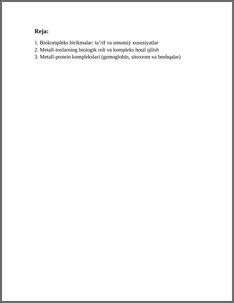 BIOKOMPLEKS BIRIKMALAR. KOPLEKSONOMETRIYA 2