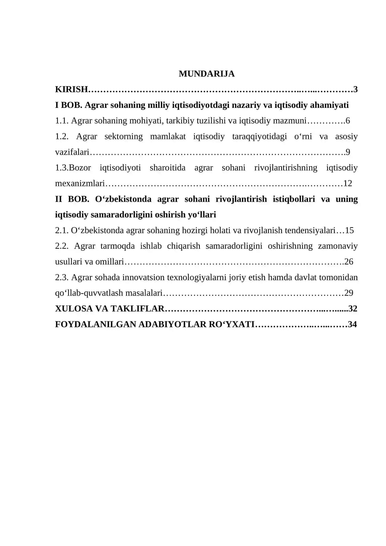 AGRAR SOHANING IQTISODIYOTDA TUTGAN O‘RNI     kurs ishi 2