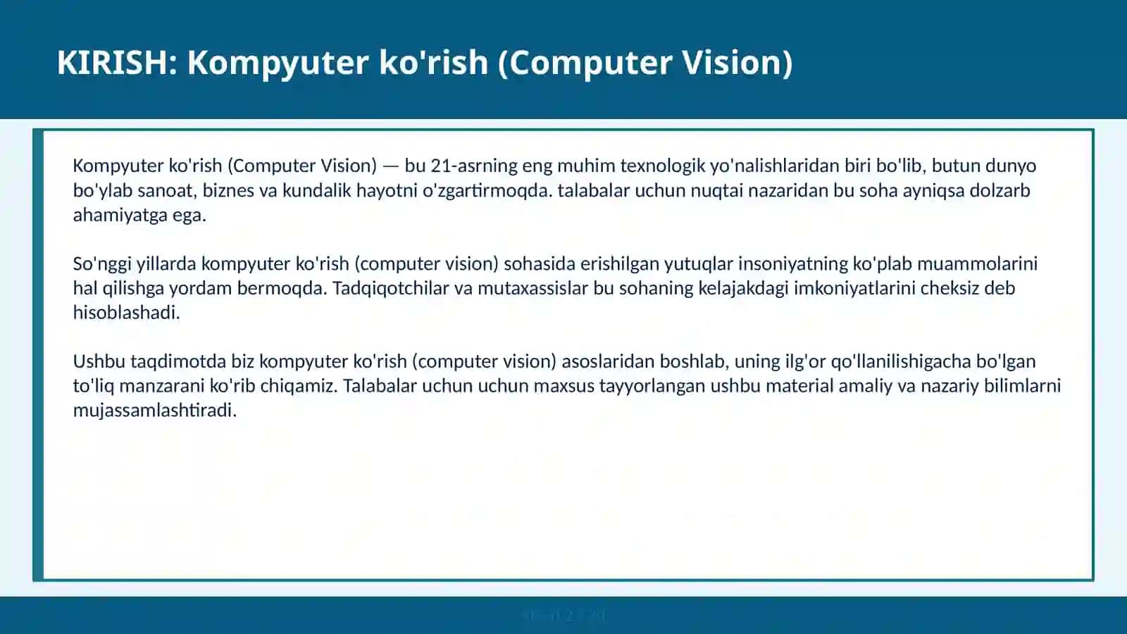 KOMPYUTER KO'RISH (COMPUTER VISION) 2