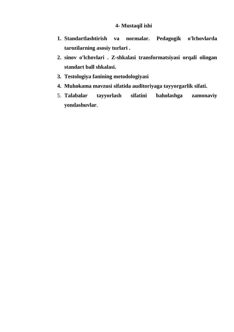 Testologiya va pedagogik o’lchovlar nazariyasi 2