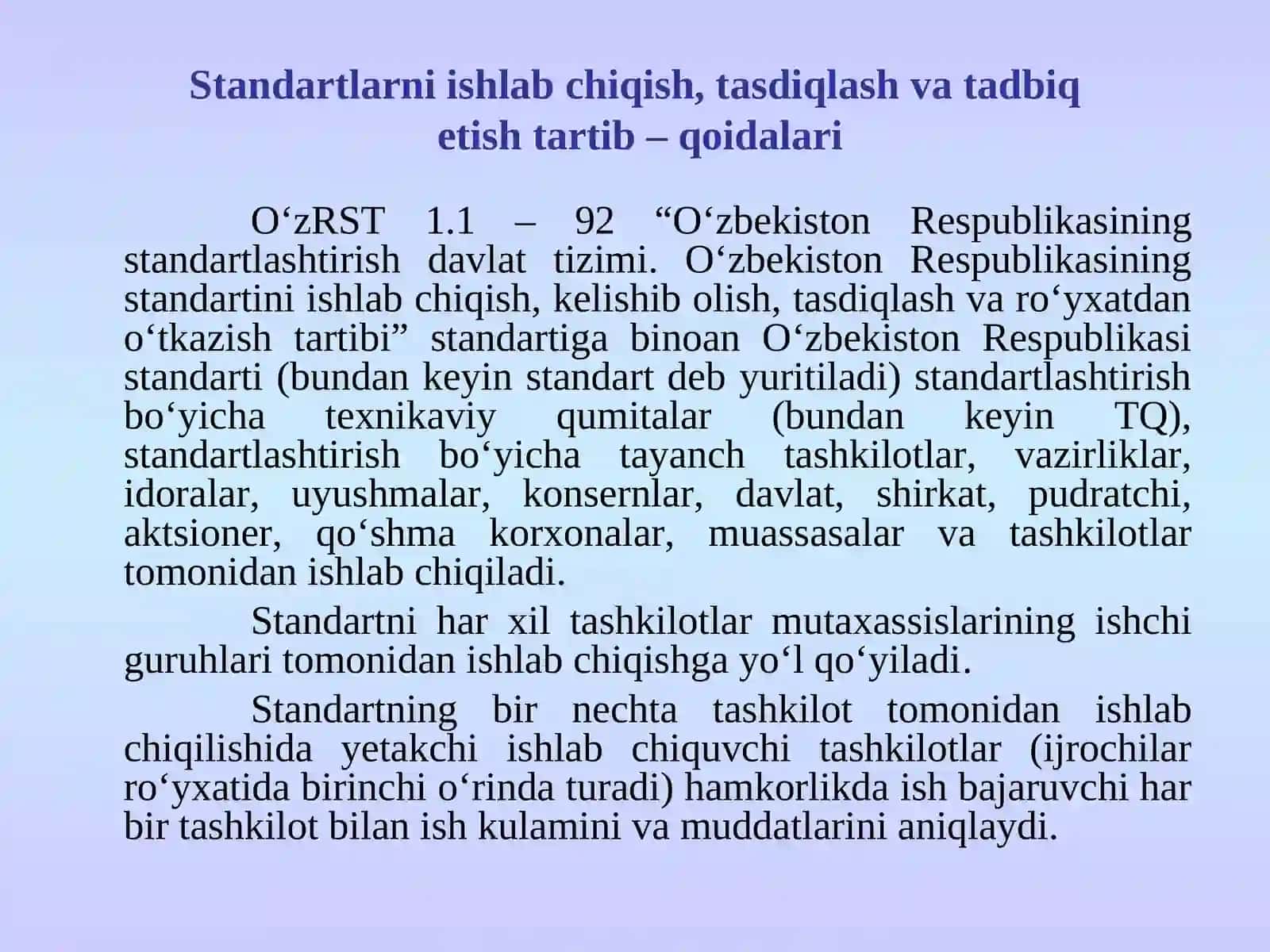 STANDARTLARNI YARATISH VA TADBIQ QILISH 2