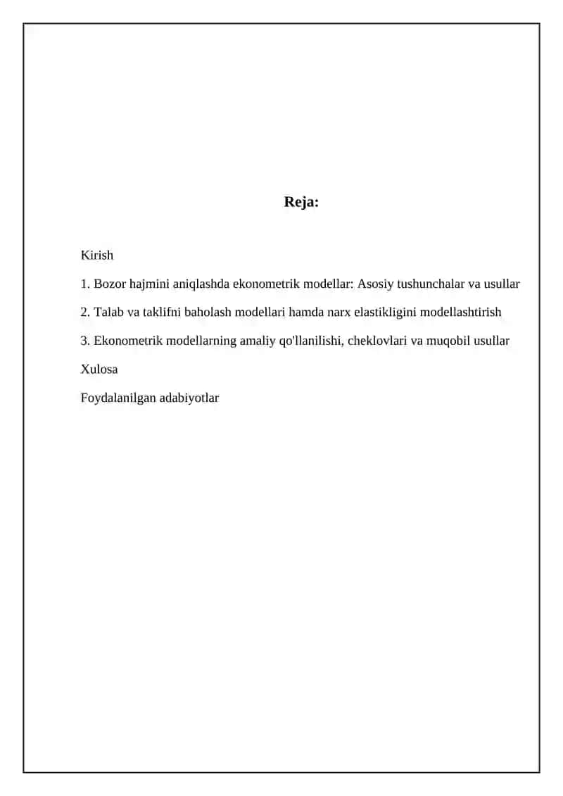 Bozor hajmini aniqlashda ekonometrik modellardan foydalanish 2