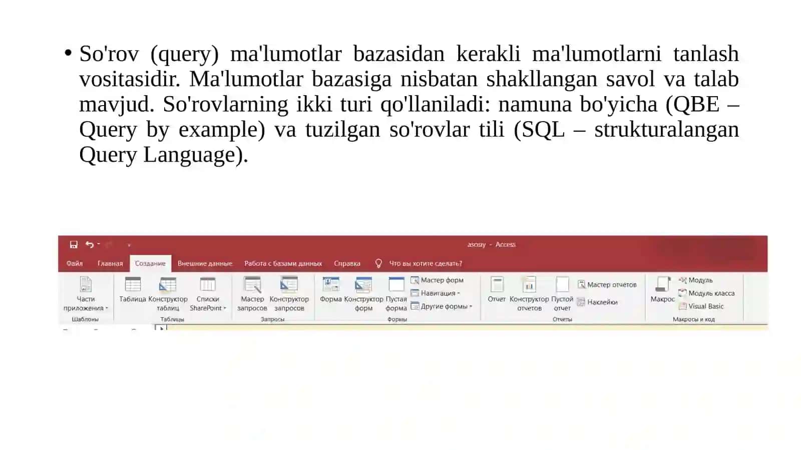 9 -Amaliyish:So'rov yordamida jadval yaratish.Konstruktorrejimida so'rov yaratish 2