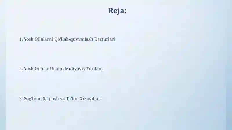 Yosh Oilalarni Qo'llab-quvvatlash Dasturlari 2